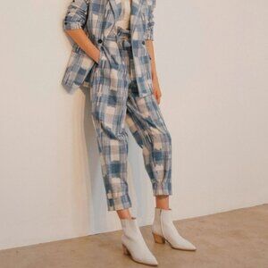 Robert Rodriquez Hollie Plaid Ruffle Paperbag‎ Tie-Waist Trouser Pant Blue 6